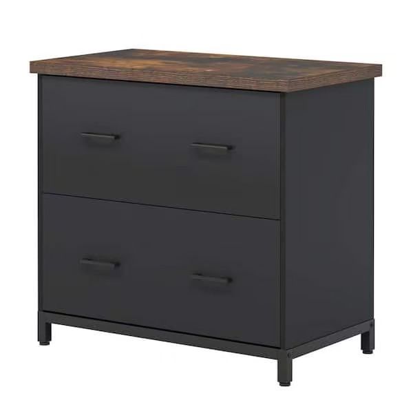 Calvin 2-Drawer Black Wood 30.7 in. Lateral File Cabinet for Letter Size Files, Home Office Filing Cabinet Printer Stand