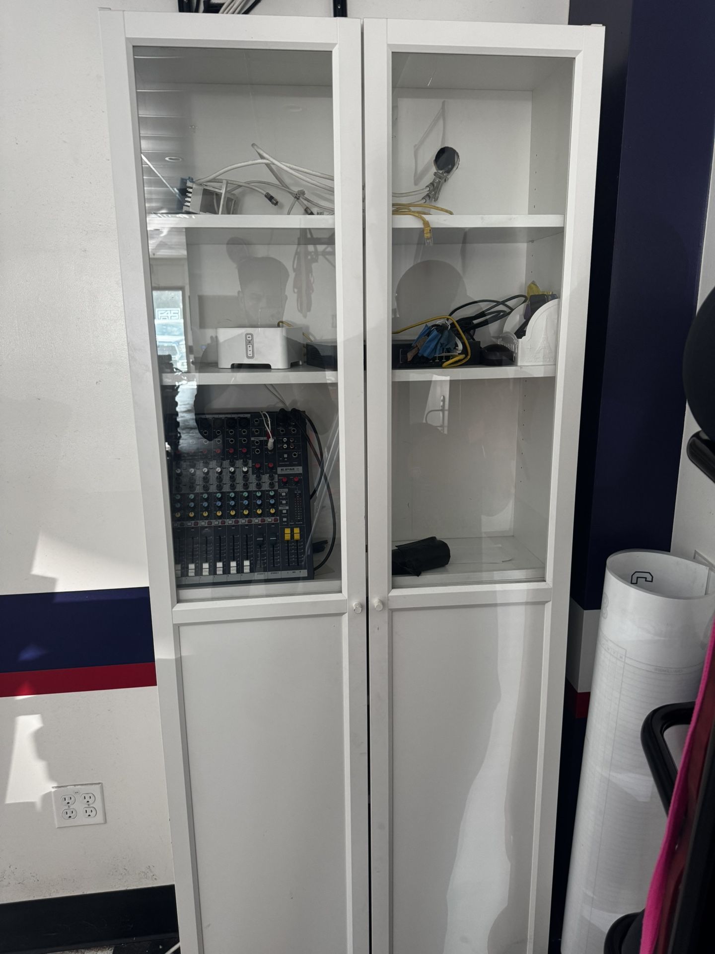 White Glass Door Storage Cabinet – Perfect for Office, Studio, or Home Gym