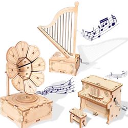 3in1 3D Wooden Puzzle for Adults Music Box Set-Kids DIY Musical