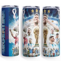Argentina World Cup 2022 20oz Skinny Tumbler Leo Messi