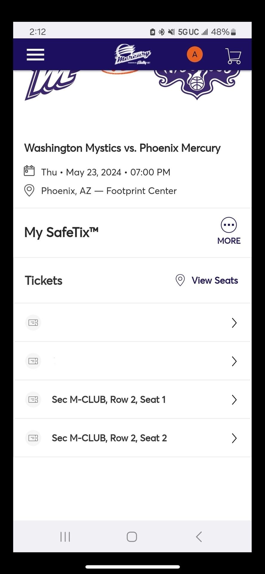 Phoenix Mercury vs Washington Mystics 5/23