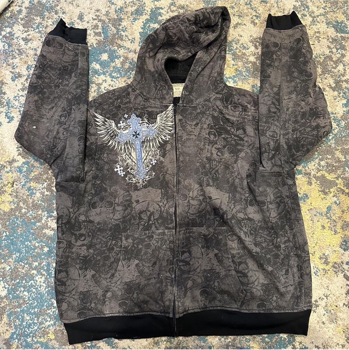 y2k rare cross skull full print hoodie