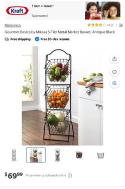 Gourmet Basics by Mikasa 3-Tier Metal Market Basket, Antique Black