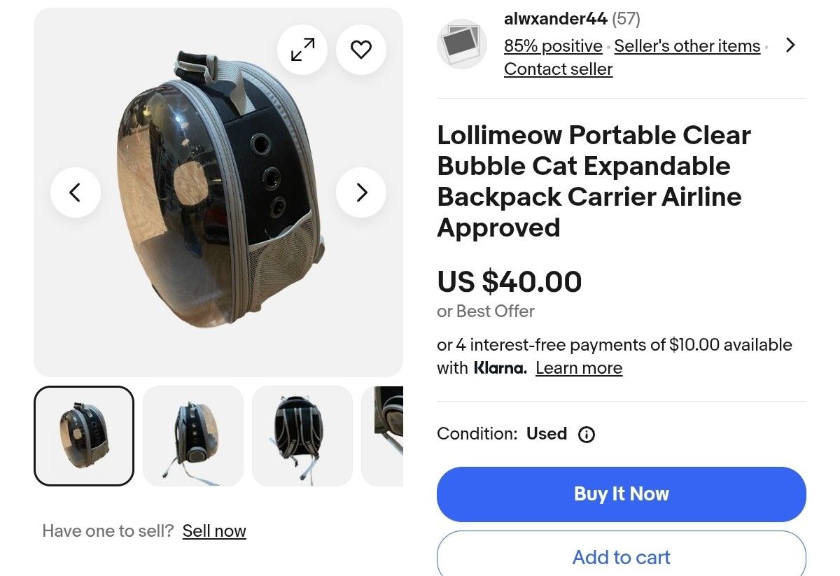Lollimeow Portable Clear Bubble Cat Expandable Backpack Carrier Airline Approved