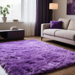 Brandnew Purple Area Rugs for Girls Bedroom Living Room, 6x9 Fluffy Fuzzy Shaggy Carpet for Kids Playroom Nursery, Thick Soft Plush Mat for Kids Baby 