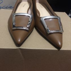 C.Paravano Flat Shoes Women - Leather Flats - Pointed Toe - Light Brown - 41 EU