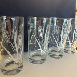 Vintage Etched Wheat Glasses 
