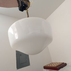 Antique Brass Ceiling Light Original Glass Shade Office 