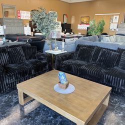 Black Corduroy Sofa Loveseat Set