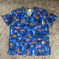 Vintage Hanna Barbera Scooby Doo Halloween Themed Medium Size Scrub Top Size 