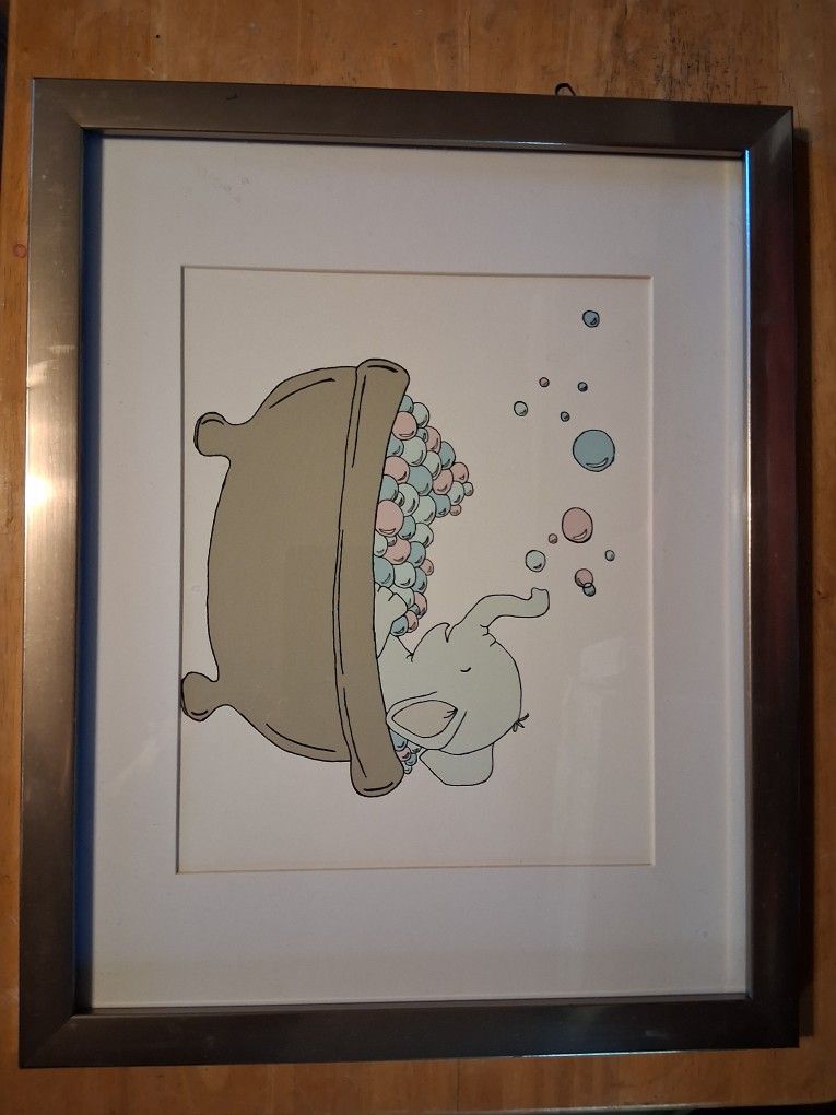 Framed Art Print- Elephant In A Bathtub