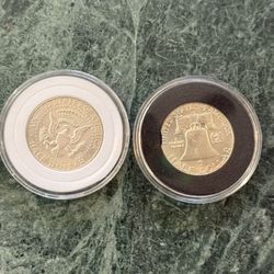 2 Silver Franklin And Kennedy Half Dollar- Mint Condition- Uncirculated. 