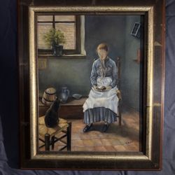 Interior with Woman and Cat by C. Veillet