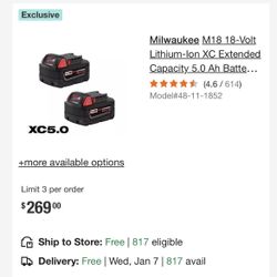 Milwaukee M18  5 Amp Battery 