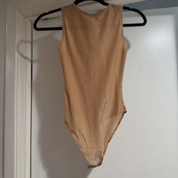 Skims Size xxs Glisinette Crew Neck Bodysuit Shimmer Ochre NWT BS-CRW-1343