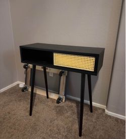 Black Console Table with Rattan slider