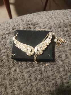 Gold Angel Wings Necklace with Crystal Detail