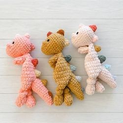Crochet Dinosaur Snuggler Plushie Stuffed Animal  Baby Toddler Toy