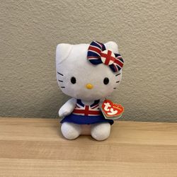 New TY Beanie Baby London/United Kingdom Hello Kitty 6” Plush Wearing A Union Jack Dress 