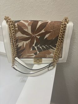 White Flap Shoulder Bag with Gold Chain