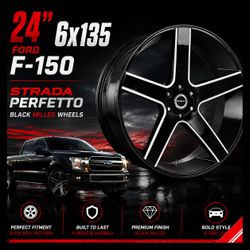 🔥 24” Strada Perfetto Black Milled Wheels – Ford F-150 🔥