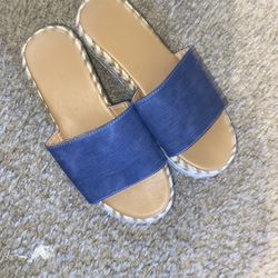 Blue and White Wedge Flats