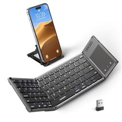 Samsers Foldable Bluetooth Keyboard with Touchpad, Full-Size Dual-Mode Wireless Folding, Rechargeable Portable Travel for iOS Android Windows Mac OS, 