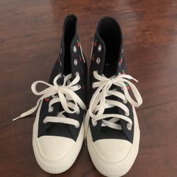 Brand new black converse with cherries