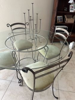 Round Glass Top Dining Table with 4 Chairs
