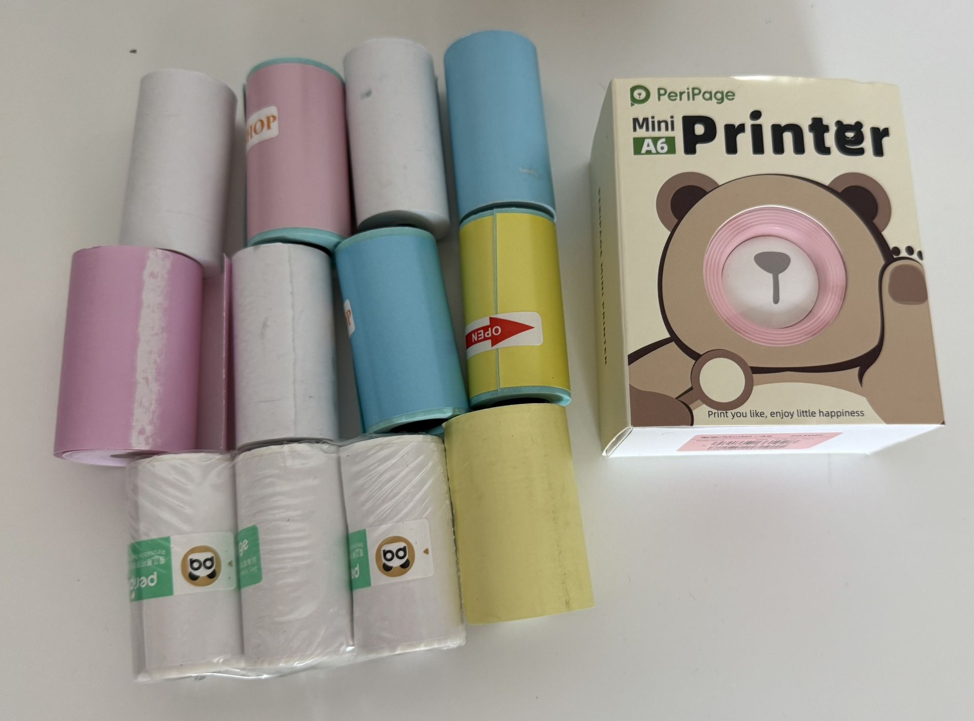 PeriPage Mini A6 Printer Wireless Portable Thermal Bluetooth Photo 12 Paper Rolls pink white blue