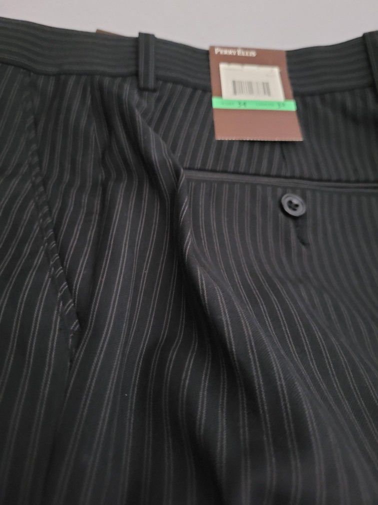 Perry Ellis Black Pinstripe Dress Slacks Size 34 waist 32 Length 