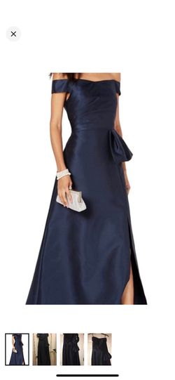 Adrianna Papell navy off the shoulder A-Line dress size 12
