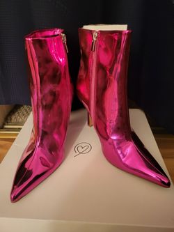 Women's Shiny Pink Metallic Vinyl Boots - Sz. 9 - New