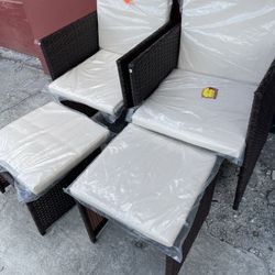 Patio 4 Pc Wicker 2 Chairs & 2 Ottomans Cushions Included New Assembled 