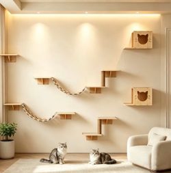 8-in-1 Wall Mounted Cat Shelves Set, Wall Cat Furniture with Scratching Post, Bridge