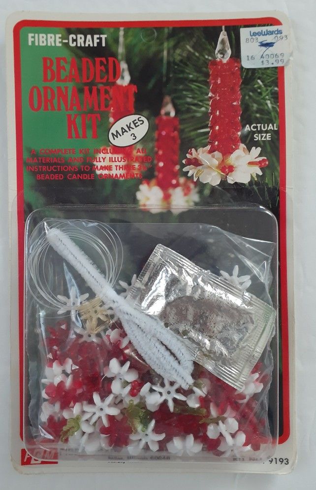 Fibre-Craft Holiday Beaded Ornament Kit, Makes 3, Vtg '80s New Old Stock