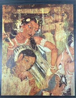 Lady Attendants palace scene Original Antique Vintage Fine Art INDIA Print Italy Poster Ajanta Caves Wall Painting 1950’s Printed Ephemera HILLCREST
