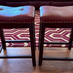 2 Bar Stools Counter Height Cherry Espresso Wood Berry Color