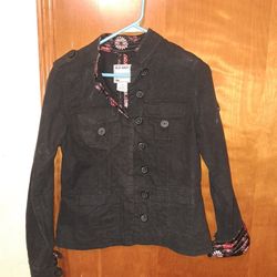 Old Navy Black Combat Coat W/ Floral Pattern Inside Size Medium 