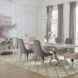 7-piece Rectangular Dining Set Pink and Grey- Shop Now Pay Later 