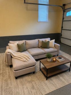 Beige Couch w/Swappable Storage Chaise