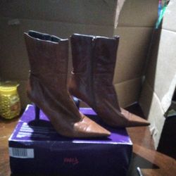 Ladies High Heel Leather Ankle Boots