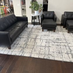 NEW Italian Leather Couch + Leather Chairs (2) + Matching Ottoman (2) 