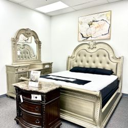 Bed, Bedroom Furniture, Bedroom Sets, Nighstand, Mirror, Dresser, Transitional Bedroom Sets, Brown Bedroom Sets, Golden Bedroom Sets, Home Furniture