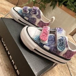 Size 2 Colorful White Converse with Flowers