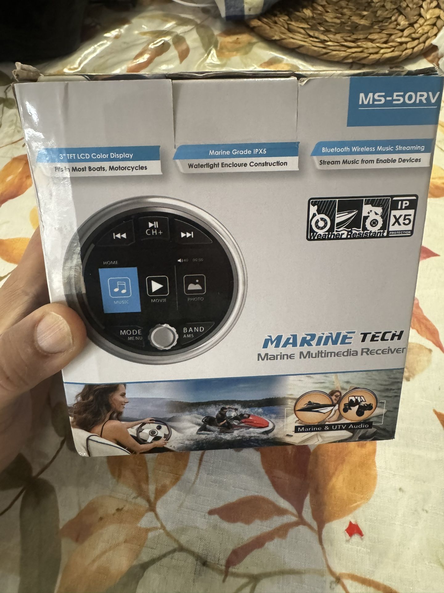 Bluetooth Marine Gauge Radio Receiver - Waterproof Boat Stereo - Digital Multimedia MP5 Player USB AM FM Tuner 4 x 50 Watts Audio System for ATV UTV