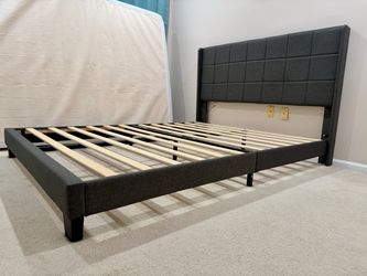 Queen Upholstered Platform Bed Frame w/ Tall Headboard