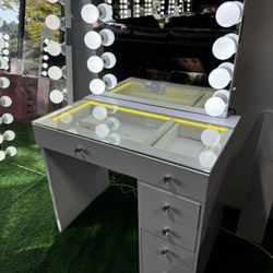 Makeup Vanity with 6 Drawers and LED Mirror with Bluetooth Speaker 