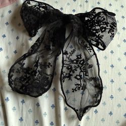 Large Lace Hair Bow Clips for Women, Black Lace Bows for Hair, Cute Tulle Hair B