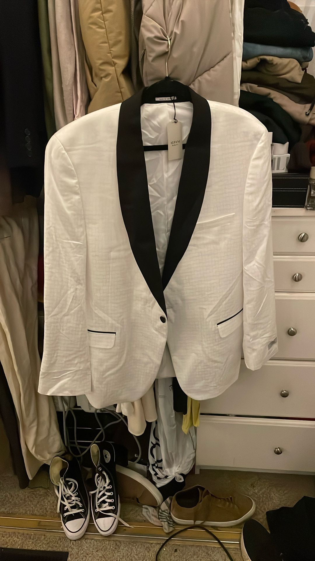 Mens White Tuxedo Jacket 46 Long 46l XL